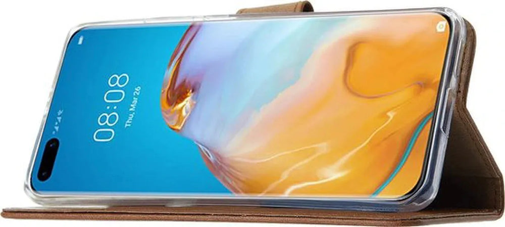 Huawei P40 Pro Plus Hoesjes – Portemonnee Hoes – Pasjeshouder – Magneetsluiting – Lichtbruin-Ilumina Benelux