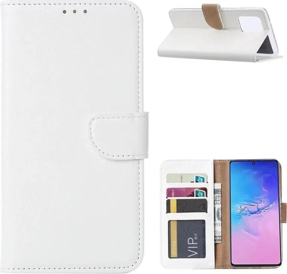 Samsung Galaxy A41 Hoesjes – Portemonnee Bookcase – Magneetsluiting – 2x Gehard Glas Screenprotector – Wit-Ilumina Benelux