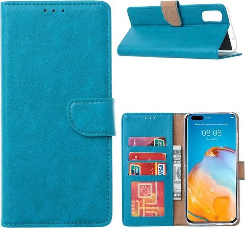 Huawei P40 Pro Hoesjes – Portemonnee Backcover – Pasjeshouder – 2x Screenprotector – Turquoise-Ilumina Benelux
