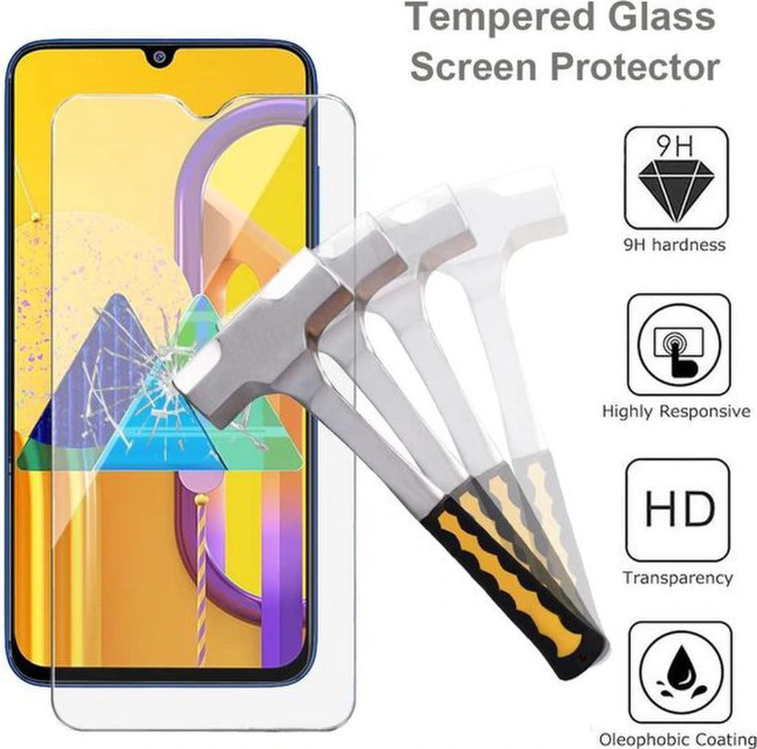 Samsung Galaxy M21 Hoesjes – TPU Siliconen Backcover – Inclusief 2x Gehard Glas Screenprotector – Zwart