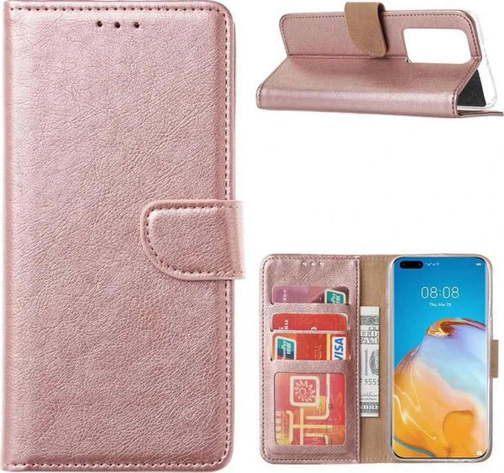 Huawei P40 Pro Plus Hoesjes – Portemonnee Backcover – Pasjeshouder – 2x Screenprotector – Roségoud-Ilumina Benelux