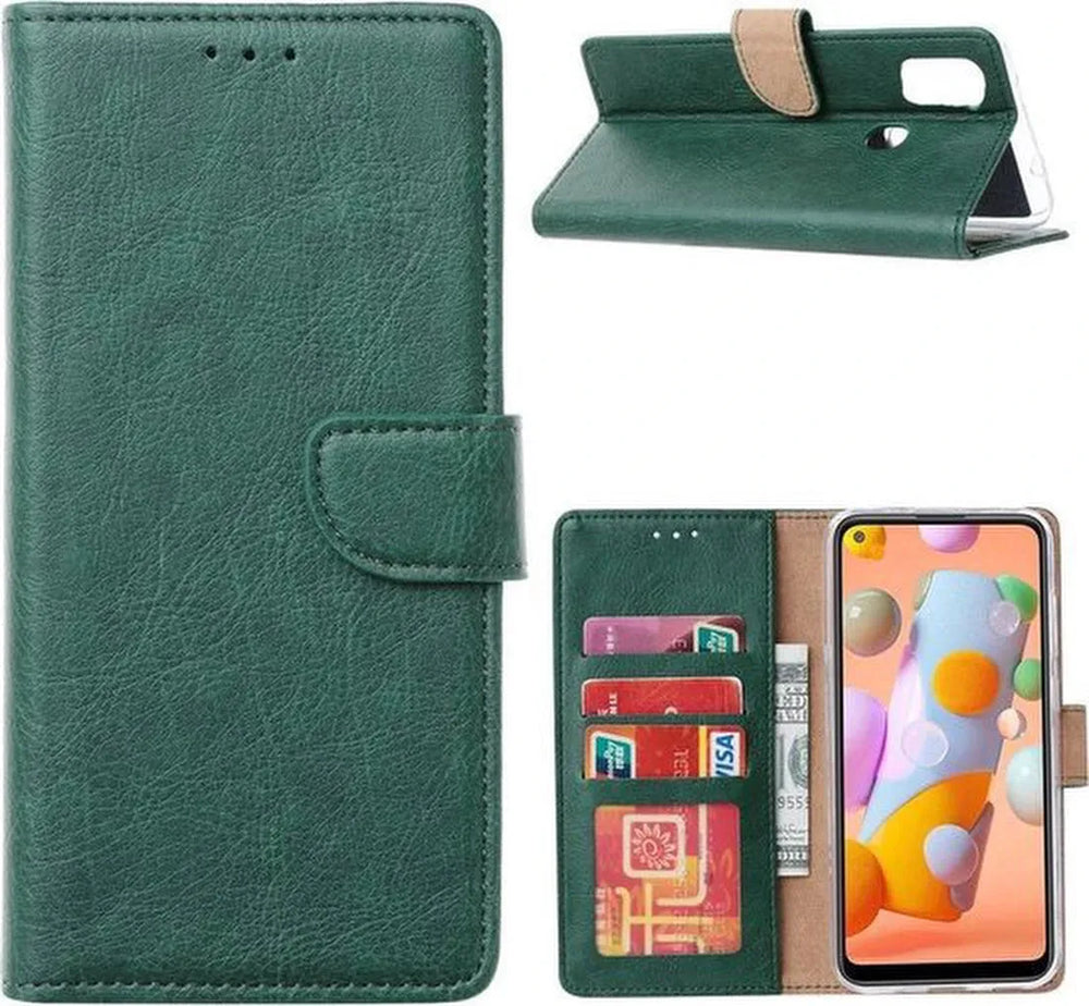 Samsung Galaxy A21S Hoesjes – Portemonnee Hoes – Pasjeshouder – 2x Gehard Glas Screenprotector – Groen-Ilumina Benelux