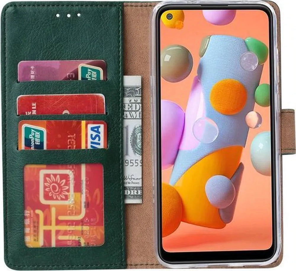 Samsung Galaxy A21S Hoesjes – Portemonnee Hoes – Pasjeshouder – 2x Gehard Glas Screenprotector – Groen-Ilumina Benelux