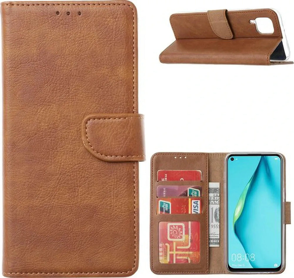 Huawei P40 Lite Hoesjes – Portemonnee Hoes – Pasjeshouder – Magneetsluiting – Lichtbruin-Ilumina Benelux