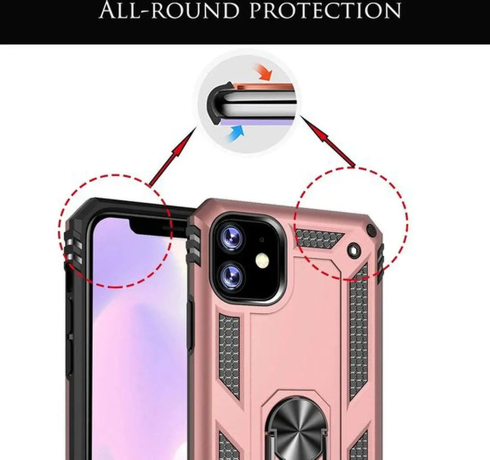 iPhone 11 Hoesjes – Rugged Backcover met Ring Kickstand – Schokbestendig – Roségoud-Ilumina Benelux