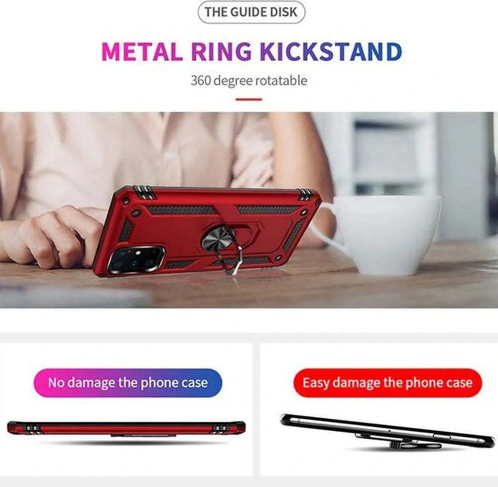 Samsung Galaxy A71 Hoesjes – Rugged Ring Armor Backcover – Schokbestendig – Rood-Ilumina Benelux