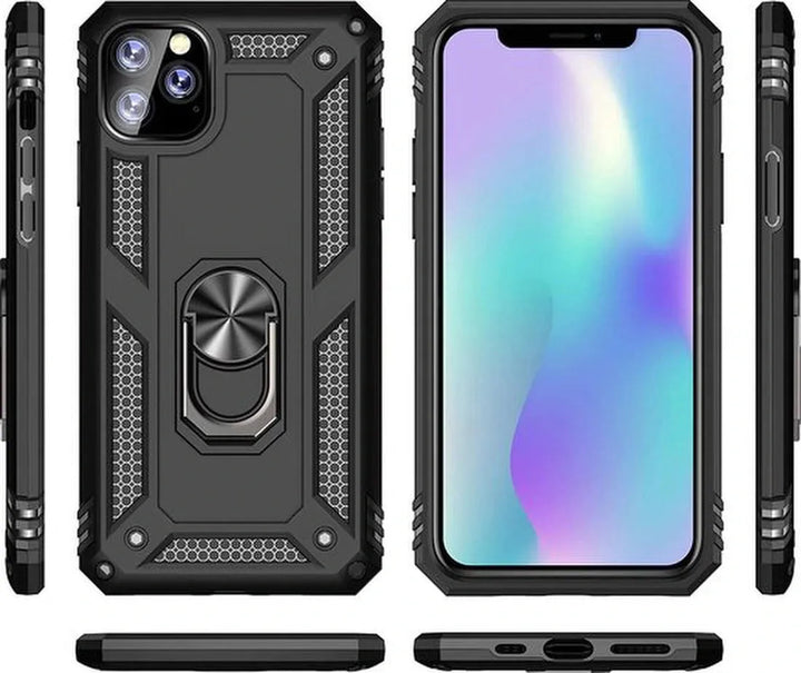 iPhone 11 Pro Max Hoesjes – Rugged Backcover met Ring Kickstand – Schokbestendig – Zwart-Ilumina Benelux