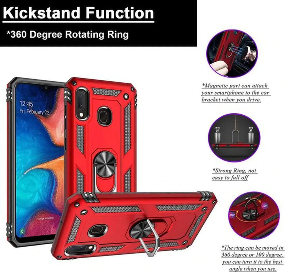 Samsung Galaxy A40 Hoesjes – Rugged Ring Armor Backcover – Schokbestendig – Ringhouder – Goud-Ilumina Benelux