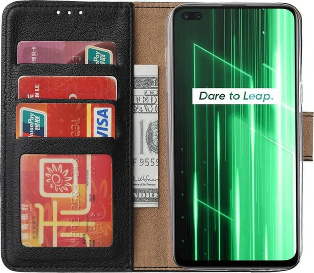 Realme X50 5G Hoesjes – Portemonnee Hoes – Pasjeshouder – Magneetsluiting – Zwart-Ilumina Benelux