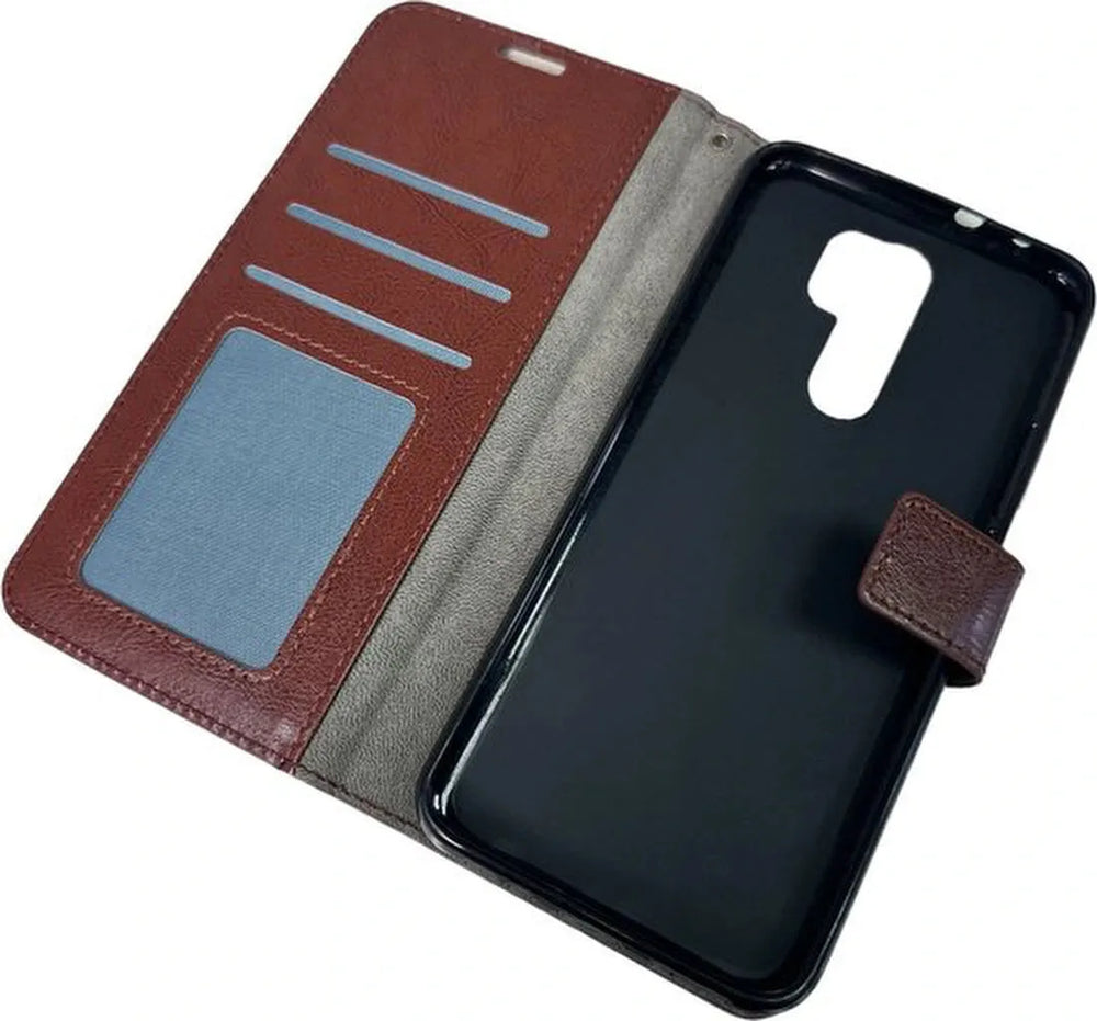 Xiaomi Redmi 9 Hoesjes – Portemonnee Hoes – Bookcase – Pasjeshouder – Bruin-Ilumina Benelux