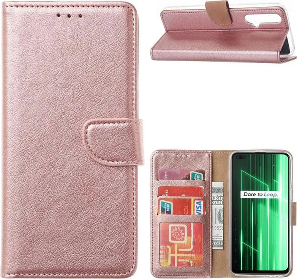 Realme X50 5G Hoesjes – Bookcase Portemonnee Hoes – Pasjeshouder – Magneetsluiting – Roségoud-Ilumina Benelux