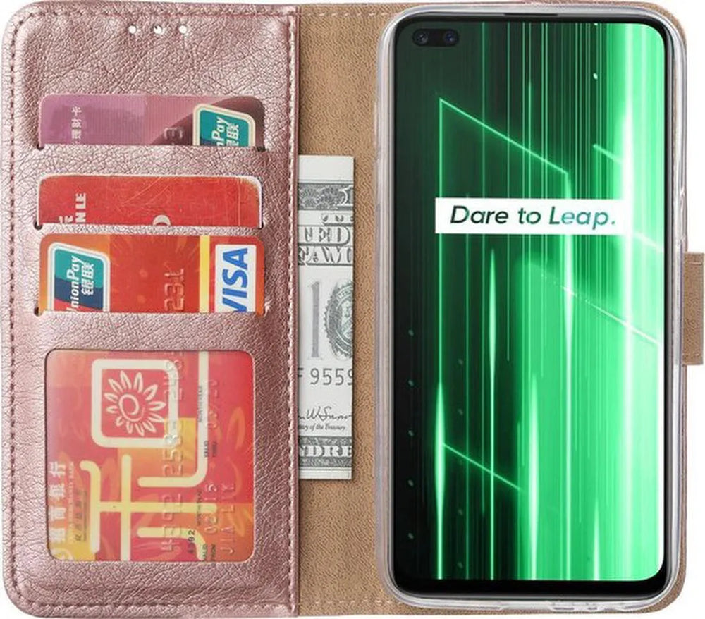 Realme X50 5G Hoesjes – Bookcase Portemonnee Hoes – Pasjeshouder – Magneetsluiting – Roségoud-Ilumina Benelux