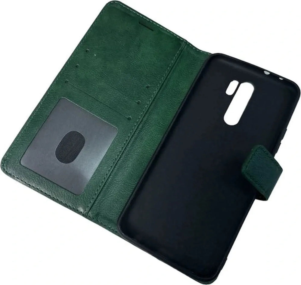 Xiaomi Redmi 9 Hoesjes – Bookcase Portemonnee Hoes – Pasjeshouder – Magneetsluiting – Groen-Ilumina Benelux