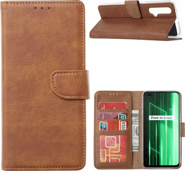 Xiaomi Realme X50 5G Hoesjes – Bookcase Portemonnee – Pasjeshouder – Magneetsluiting – Lichtbruin-Ilumina Benelux