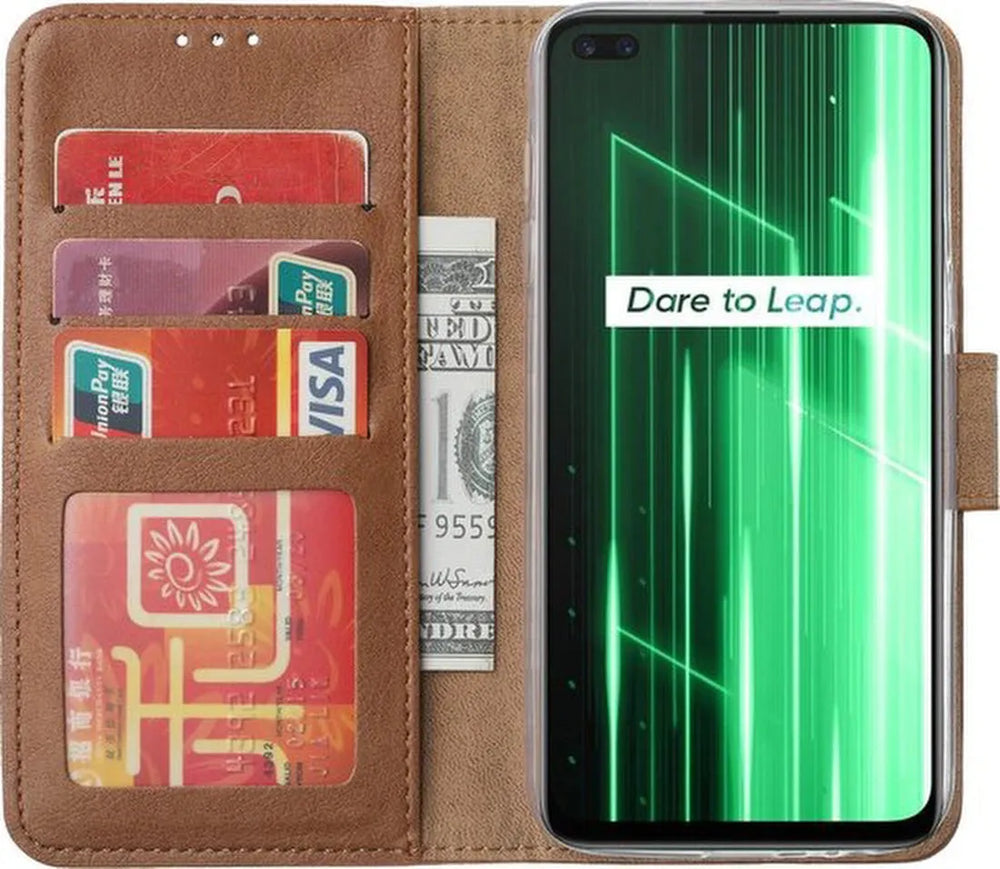 Xiaomi Realme X50 5G Hoesjes – Bookcase Portemonnee – Pasjeshouder – Magneetsluiting – Lichtbruin-Ilumina Benelux