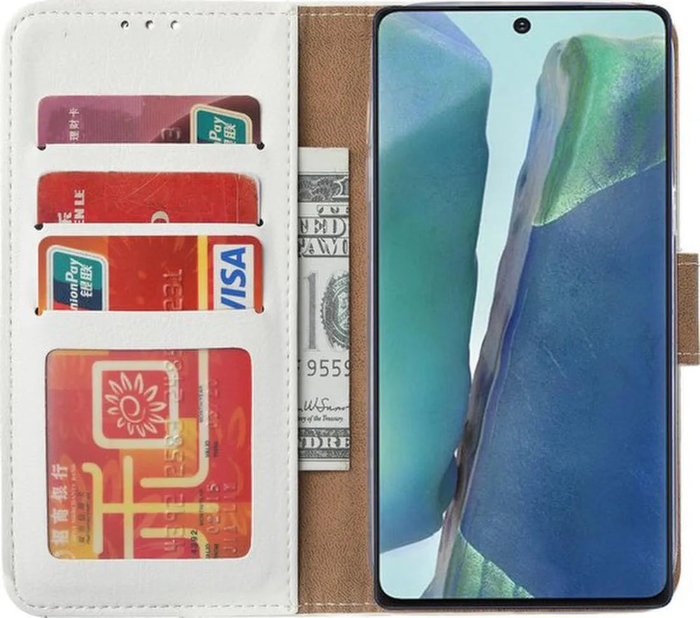 Samsung Galaxy Note 20 Hoesjes – Bookcase Portemonnee Hoes – Pasjeshouder – Magneetsluiting – Wit-Ilumina Benelux