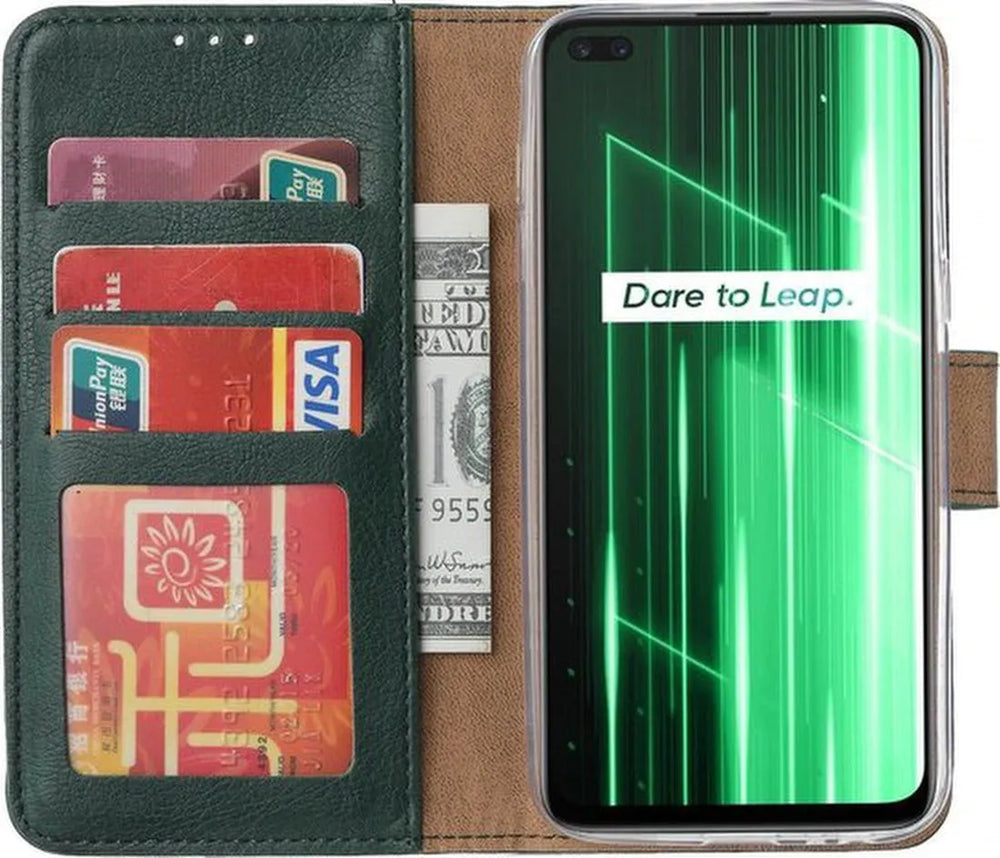 Realme X50 5G Hoesjes – Portemonnee Hoes – Pasjeshouder – Magneetsluiting – Groen-Ilumina Benelux