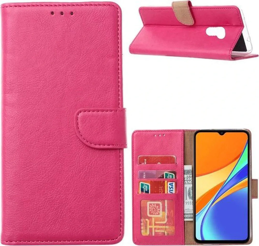 Xiaomi Redmi 9 Hoesjes – Bookcase Portemonnee Hoes – Pasjeshouder – Magneetsluiting – Roze-Ilumina Benelux