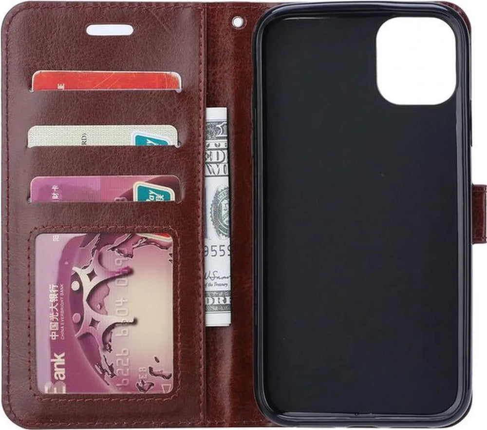 iPhone 12 Hoesjes – Portemonnee Hoes – Bookcase – Pasjeshouder – Bruin-Ilumina Benelux
