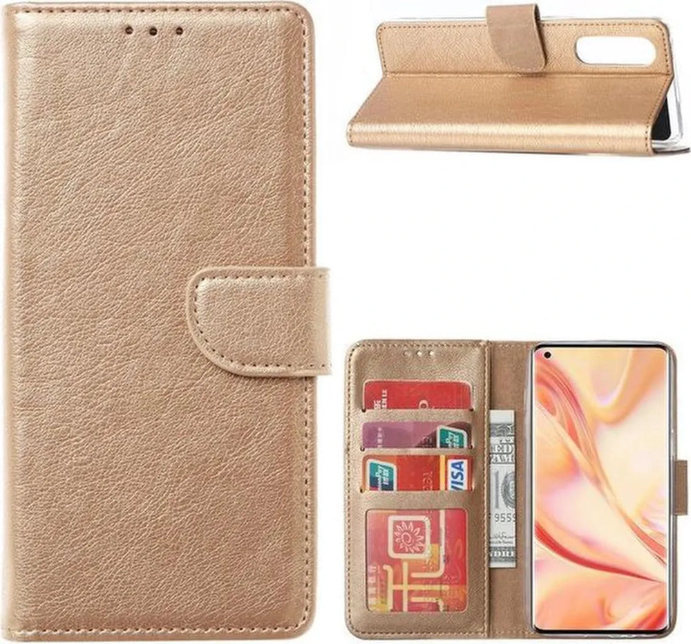 Oppo Find X2 Neo Hoesjes – Portemonnee Hoes – Pasjeshouder – Magneetsluiting – Goud-Ilumina Benelux