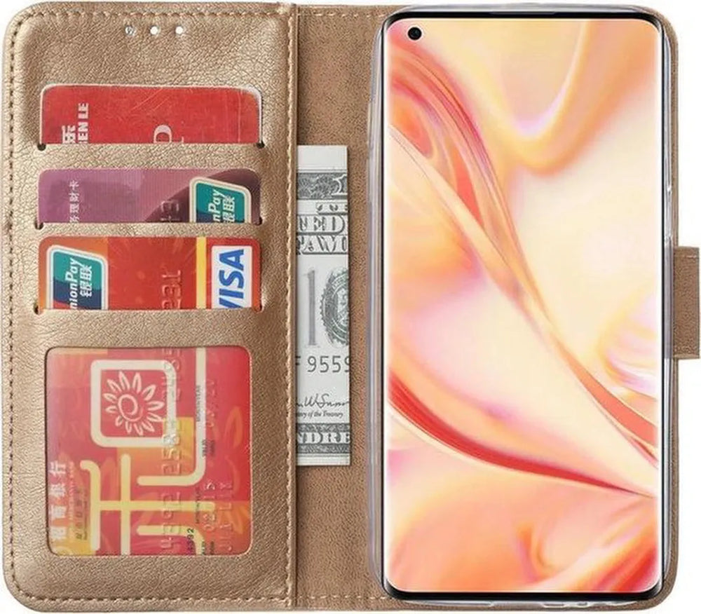 Oppo Find X2 Neo Hoesjes – Portemonnee Hoes – Pasjeshouder – Magneetsluiting – Goud-Ilumina Benelux