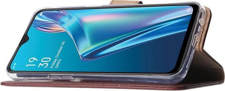 Oppo A12/A12S Hoesjes – Bookcase Portemonnee Hoes – Pasjeshouder – Magneetsluiting – Wijnrood-Ilumina Benelux