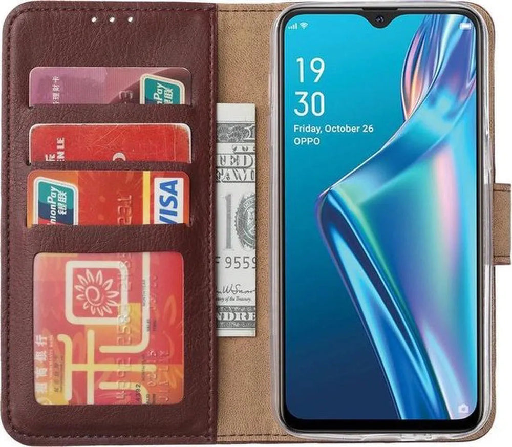 Oppo A12/A12S Hoesjes – Bookcase Portemonnee Hoes – Pasjeshouder – Magneetsluiting – Wijnrood-Ilumina Benelux