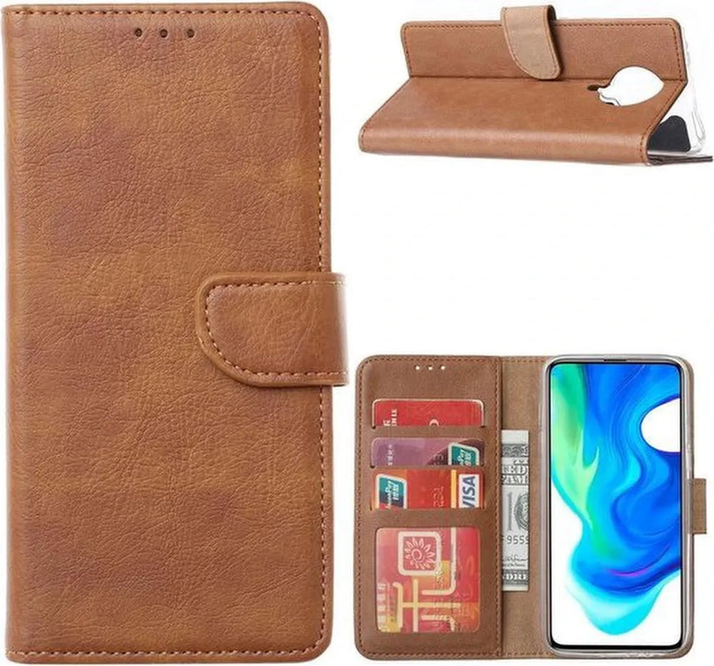 Xiaomi Poco F2 Pro Hoesjes – Portemonnee Hoes – Pasjeshouder – Magneetsluiting – Lichtbruin-Ilumina Benelux