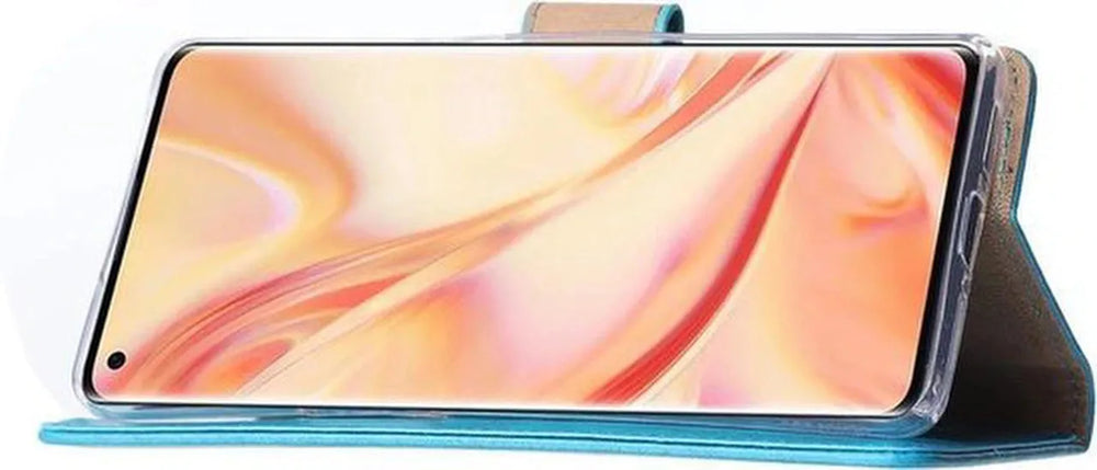 Oppo Find X2 Neo Hoesjes – Portemonnee Bookcase – Pasjeshouder – Magneetsluiting – Turquoise-Ilumina Benelux