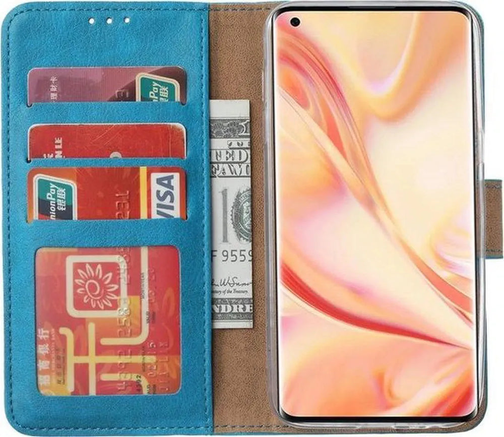 Oppo Find X2 Neo Hoesjes – Portemonnee Bookcase – Pasjeshouder – Magneetsluiting – Turquoise-Ilumina Benelux