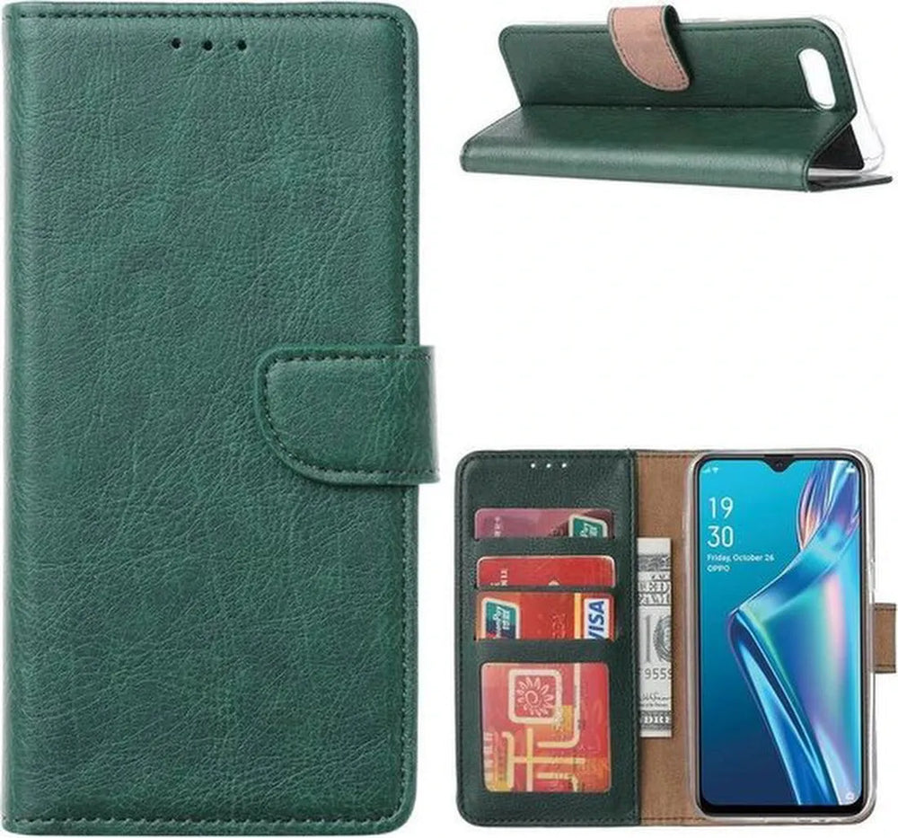 Oppo A12/A12S Hoesjes – Portemonnee Bookcase – Pasjeshouder – Magneetsluiting – Groen-Ilumina Benelux