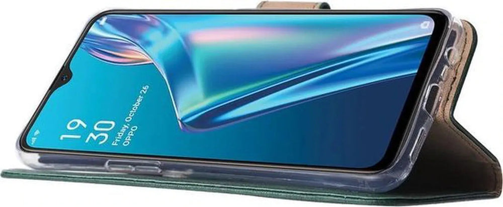 Oppo A12/A12S Hoesjes – Portemonnee Bookcase – Pasjeshouder – Magneetsluiting – Groen-Ilumina Benelux