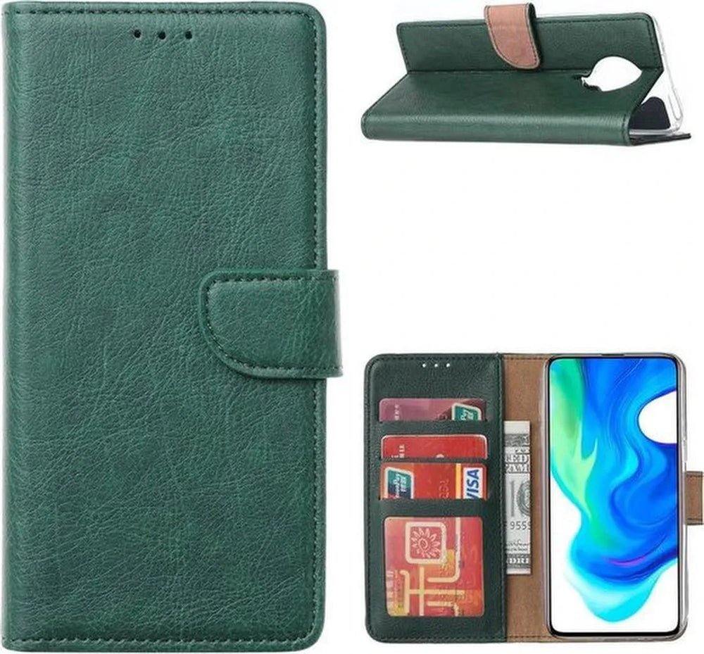 Xiaomi Poco F2 Pro Hoesjes – Portemonnee Hoes – Magneetsluiting – Pasjeshouder – Groen-Ilumina Benelux