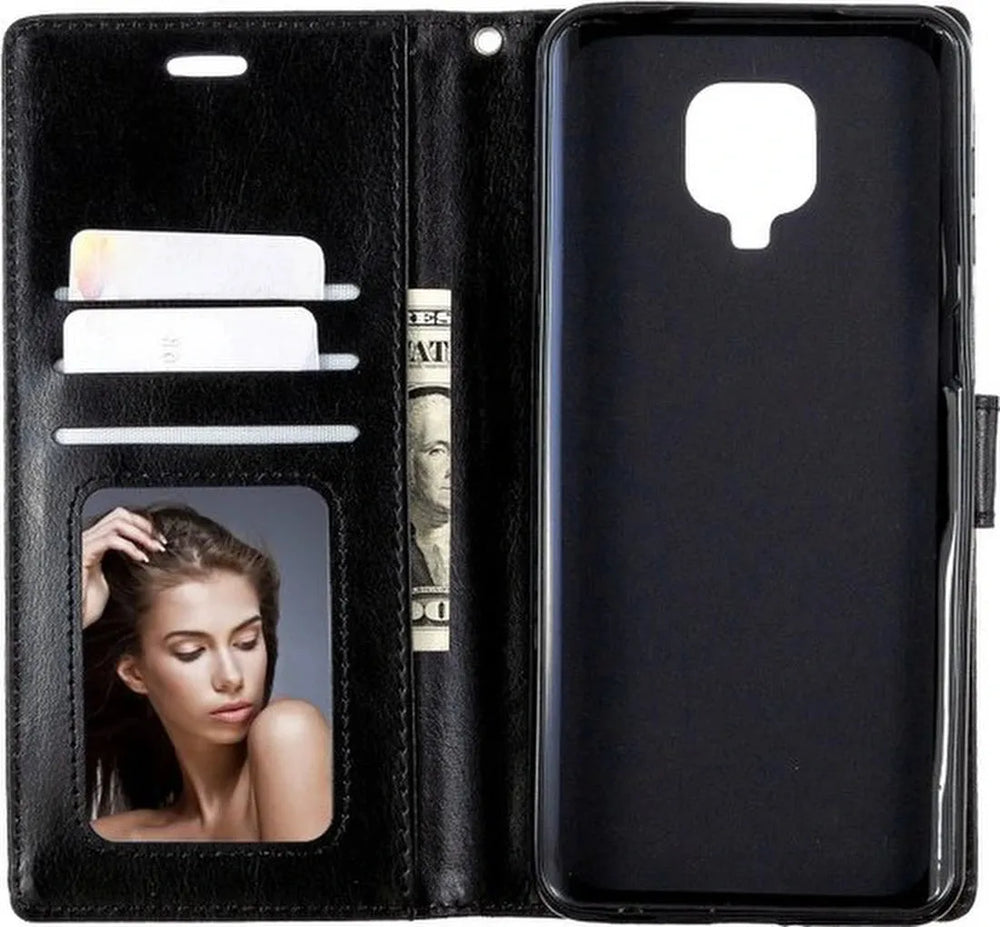 Xiaomi Redmi Note 9 Pro/9S Hoesjes – Portemonnee Bookcase – Pasjeshouder – Magneetsluiting – Zwart-Ilumina Benelux