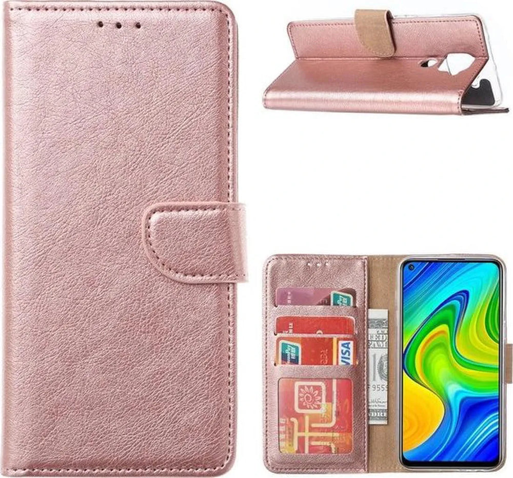Xiaomi Redmi Note 9 Hoesjes – Bookcase Portemonnee Hoes – Pasjeshouder – Magneetsluiting – Roségoud-Ilumina Benelux