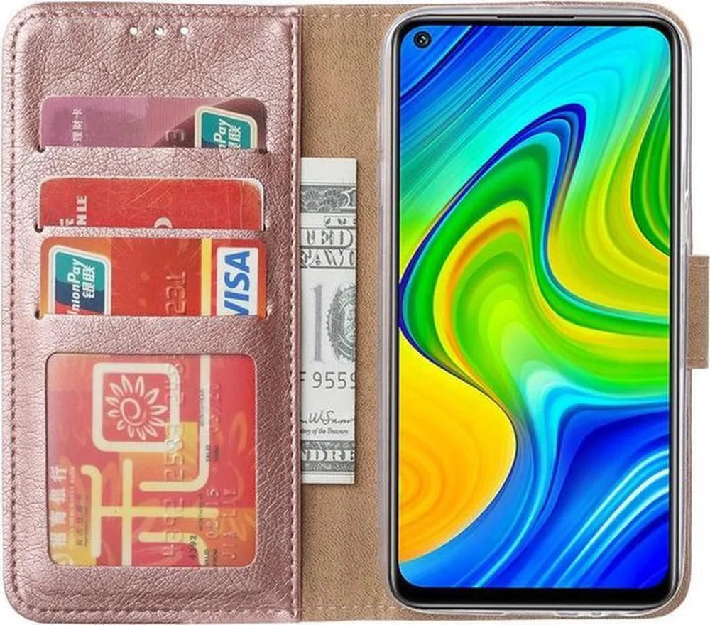 Xiaomi Redmi Note 9 Hoesjes – Bookcase Portemonnee Hoes – Pasjeshouder – Magneetsluiting – Roségoud-Ilumina Benelux