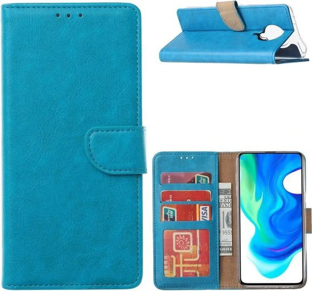 Xiaomi Poco F2 Pro Hoesjes – Bookcase Portemonnee Hoes – Pasjeshouder – Magneetsluiting – Turquoise-Ilumina Benelux