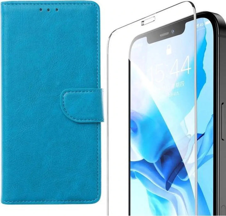 iPhone 12 Pro Hoesjes – Bookcase Portemonnee Hoes – Magneetsluiting – Incl. 2x Screenprotector Gehard Glas – Turquoise-Ilumina Benelux