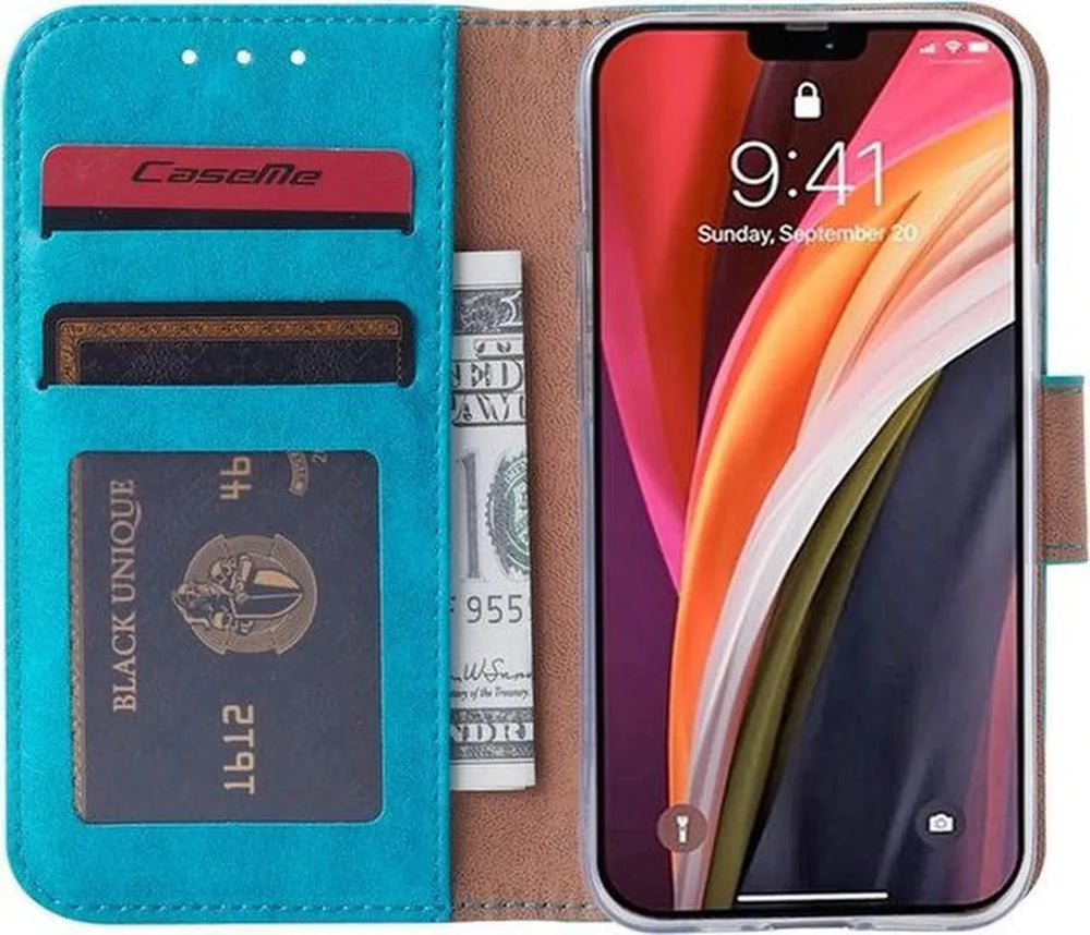iPhone 12 Pro Hoesjes – Bookcase Portemonnee Hoes – Magneetsluiting – Incl. 2x Screenprotector Gehard Glas – Turquoise-Ilumina Benelux