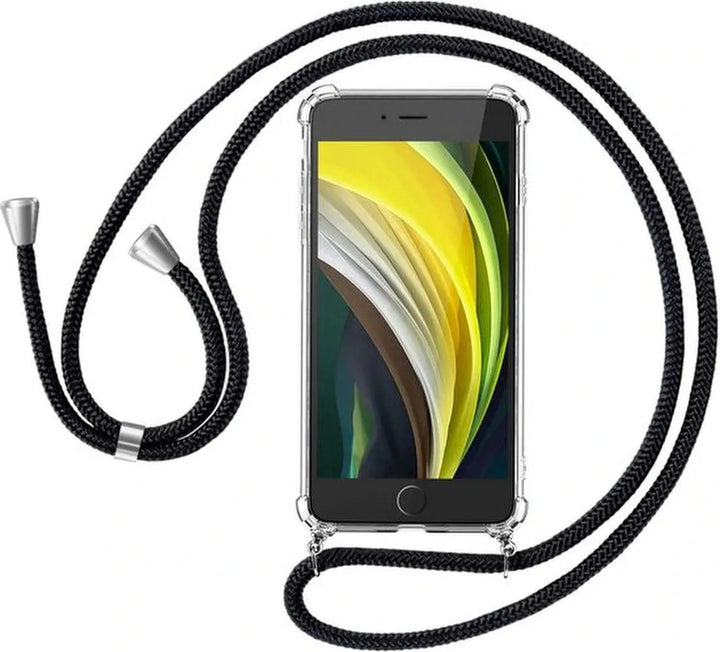 iPhone 7/8 Hoesjes – Backcover met Koord – Schokbestendig Anti-Shock – Transparant Zwart-Ilumina Benelux