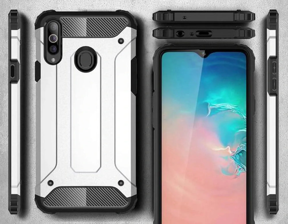 Samsung Galaxy A20S Hoesjes – Armor Hybrid Backcover – Schokbestendig – Goud-Ilumina Benelux