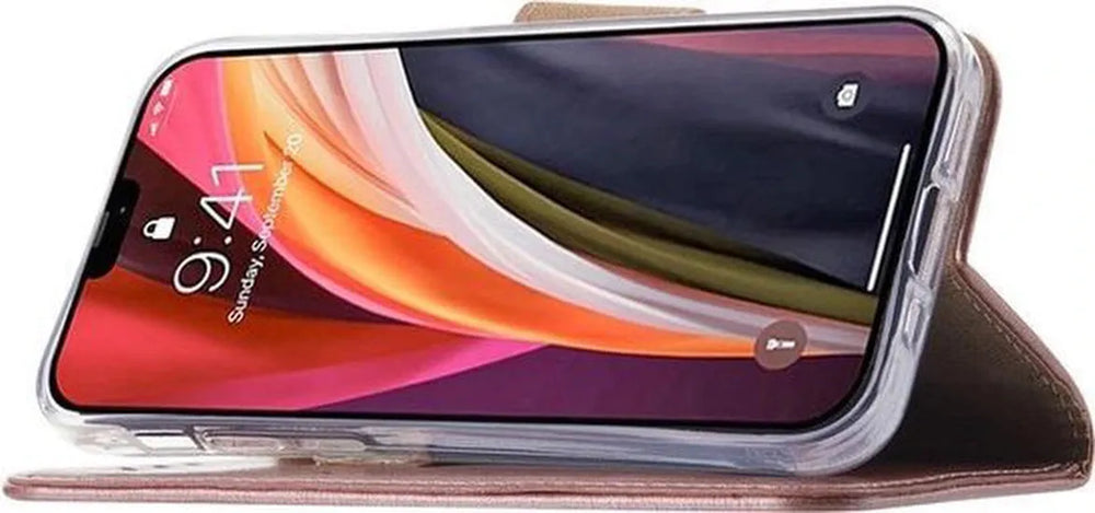 iPhone 12 Hoesjes – Portemonnee Bookcase – Magneetsluiting – 2x Gehard Glas Screenprotector – Roségoud-Ilumina Benelux