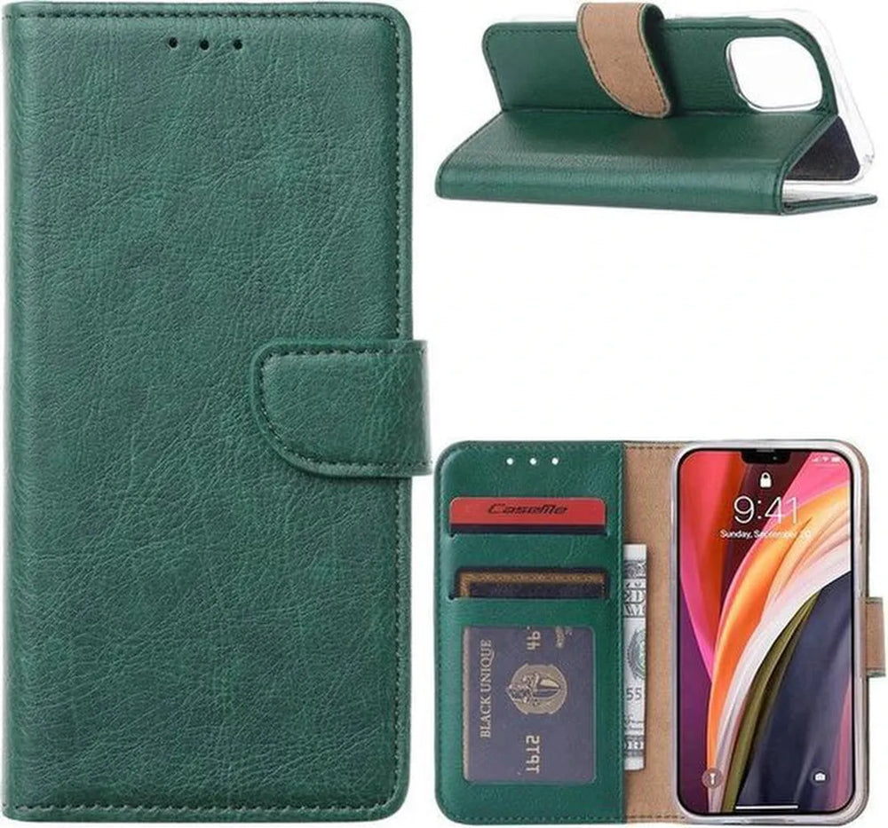 iPhone 12 Mini Hoesjes – Bookcase Portemonnee Hoes – Magneetsluiting – 2x Screenprotector Gehard Glas – Groen-Ilumina Benelux