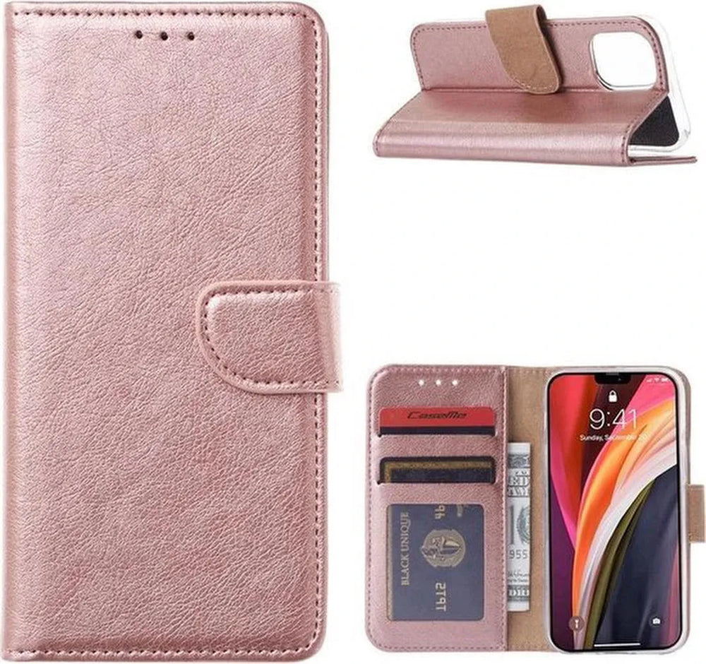 iPhone 12 Pro Max Hoesjes – Bookcase Portemonnee Hoes – Magneetsluiting – 2x Gehard Glas Screenprotector – Roségoud-Ilumina Benelux
