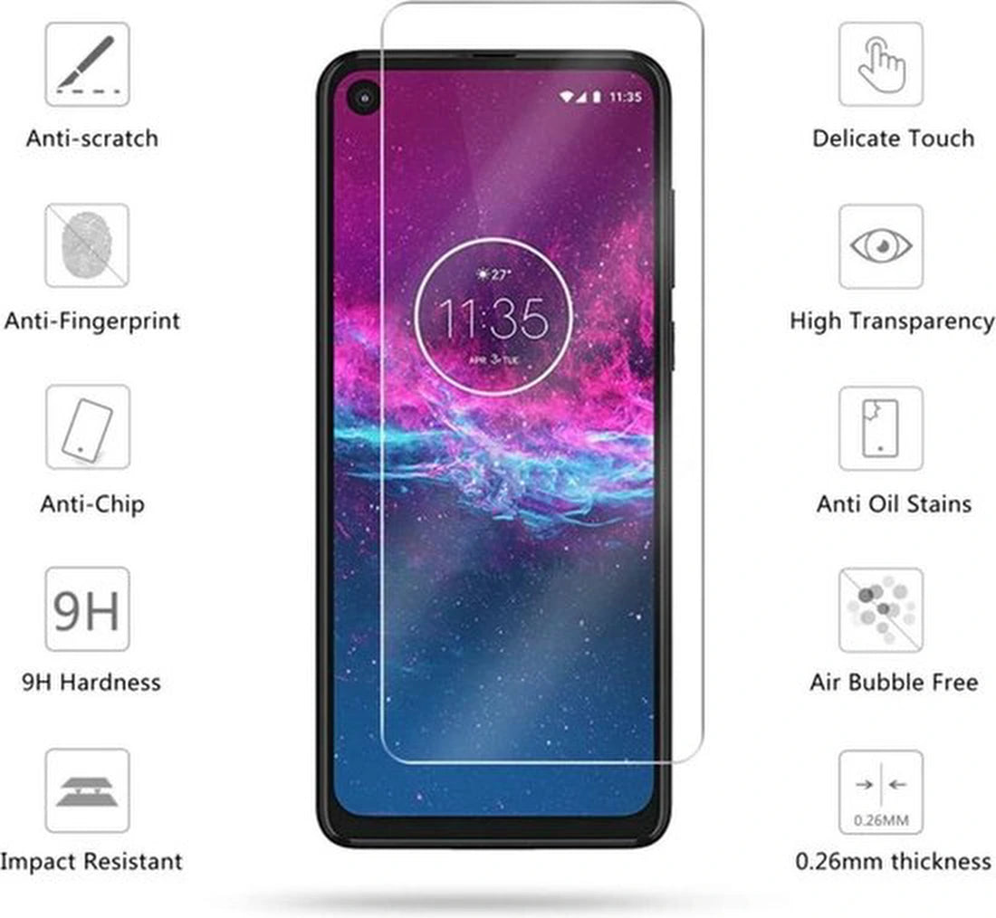 Screenprotector - Geschikt voor Motorola One Action - 9H Glas (3-Pack)