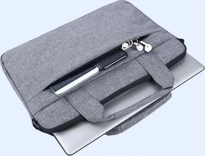 Laptop schoudertas 15.4 inch – Notebook tas met opbergvakken – Multipurpose hoes – Grijs-Laptopcover-Ilumina Benelux