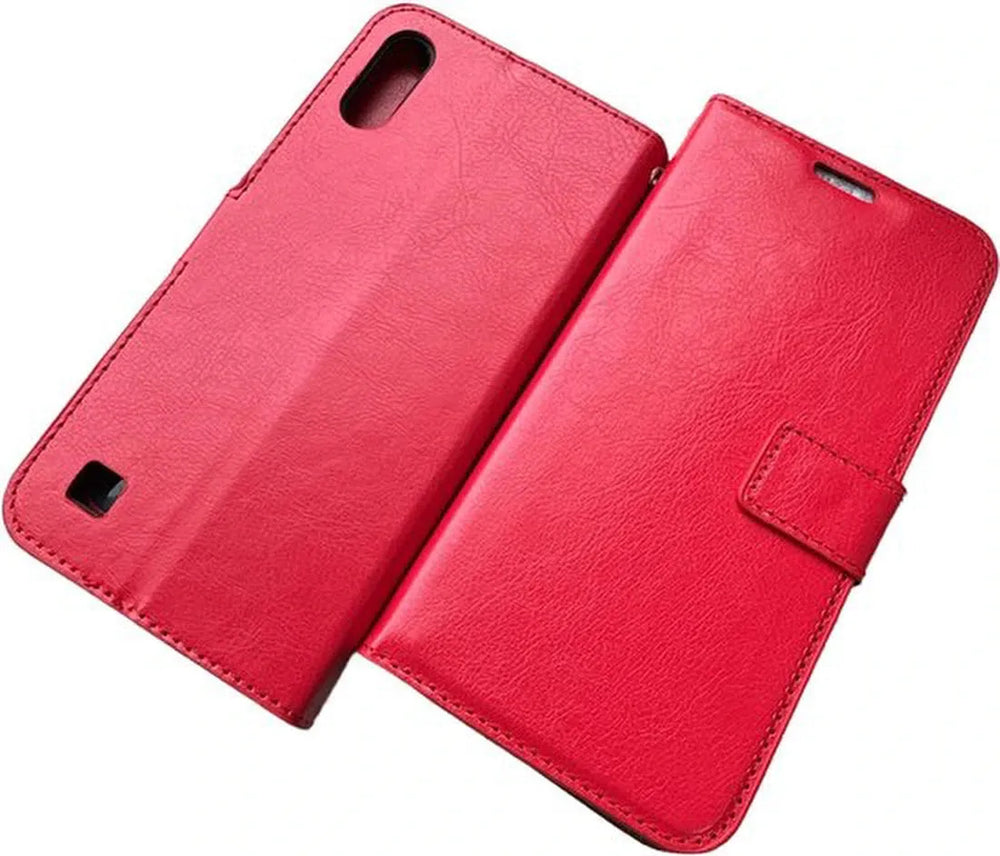 Samsung Galaxy A10 Hoesjes – Portemonnee Hoes – 2 Pack Screenprotector – Pasjeshouder – Rood-Ilumina Benelux