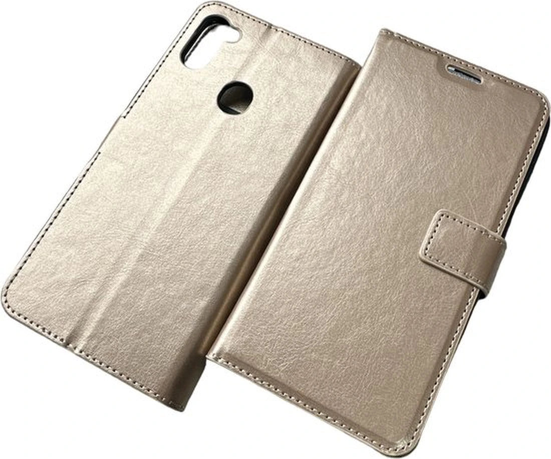 Portemonnee Hoesje - 2 Pack Screenprotector Geschikt voor: Samsung Galaxy A11 - goud