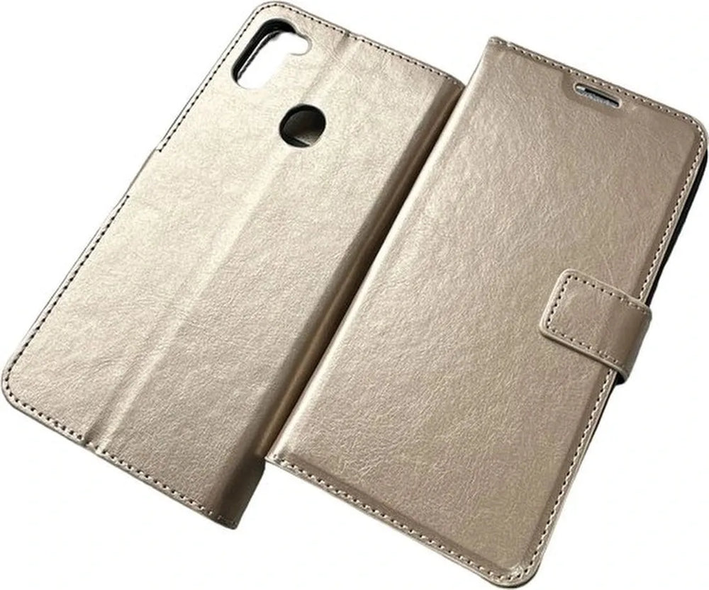 Samsung Galaxy A11 Hoesjes – Portemonnee Hoes – 2 Pack Screenprotector – Magneetsluiting – Goud-Ilumina Benelux