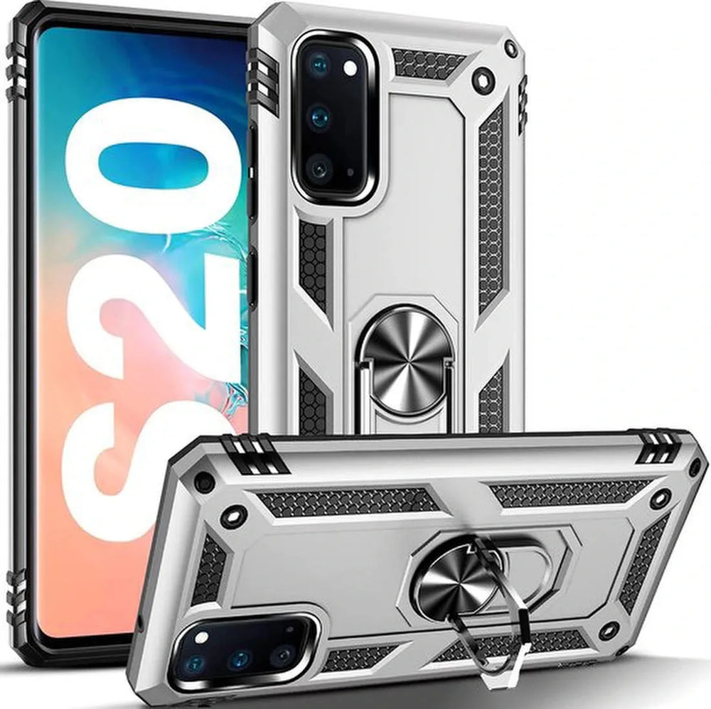 Samsung Galaxy S20 Hoesjes – Anti-Shock Hybride Ring Armor Backcover – Schokbestendig – Zilver-Ilumina Benelux